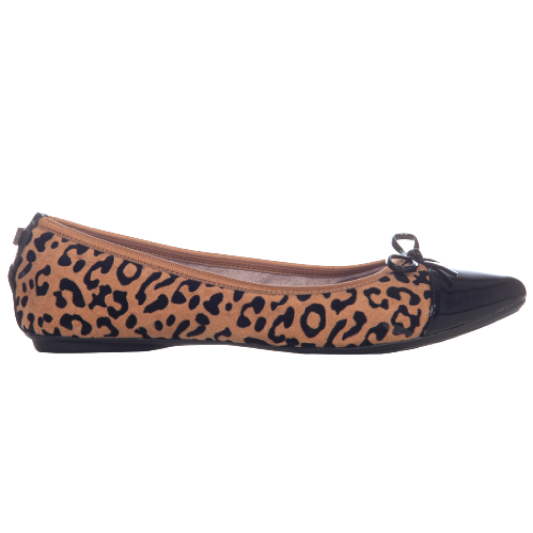 HOLLY Ballet Flat Shoes Flocked Leopard Butterfly Twists PH