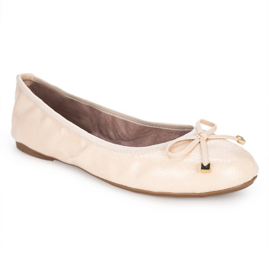 FRANKIE Ballet Flat Shoes - Nude Textured Patent