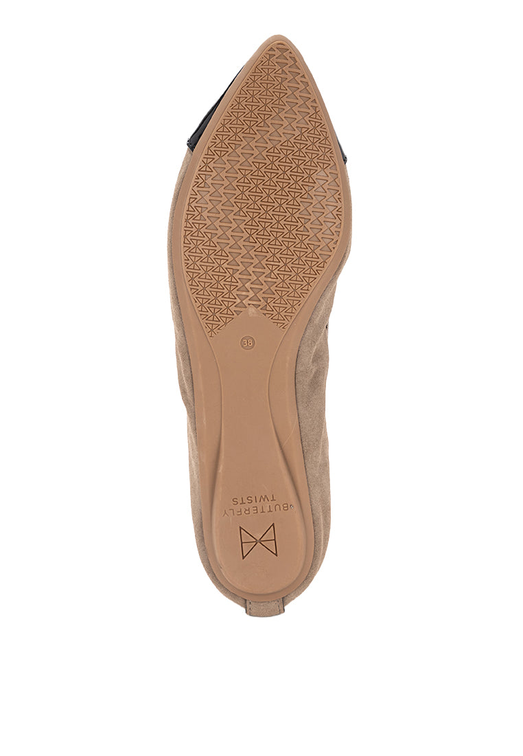 HOLLY Ballet Flat Shoes - TAUPE BURNISHED SUEDE