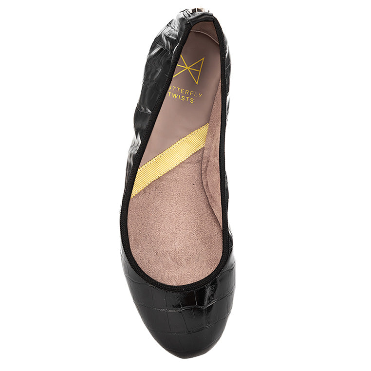 SOPHIA Ballet Flat Shoes - Black Croc