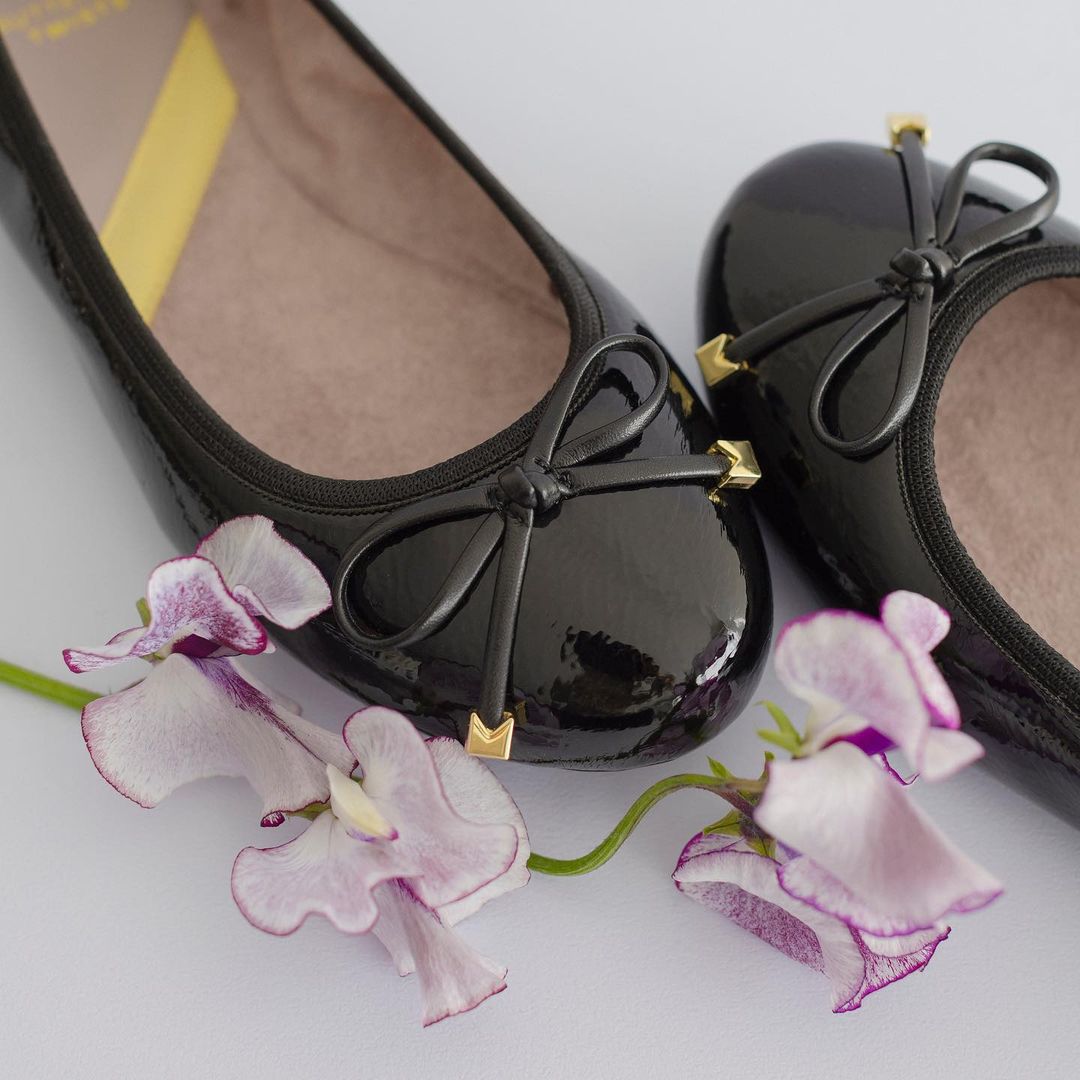 FRANKIE Ballet Flat Shoes - Black Textured Patent