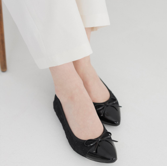 HOLLY Ballet Flat Shoes Black Glitter Lace