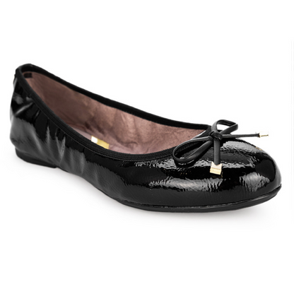 FRANKIE Ballet Flat Shoes - Black Textured Patent