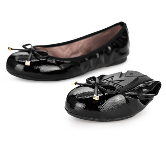 FRANKIE Ballet Flat Shoes - Black Textured Patent