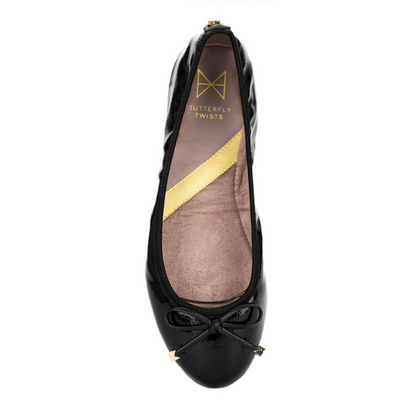 FRANKIE Ballet Flat Shoes - Black Textured Patent