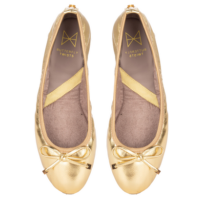 FRANKIE Ballet Flat Shoes Gold Metallic Butterfly Twists PH