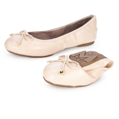 FRANKIE Ballet Flat Shoes - Nude Textured Patent