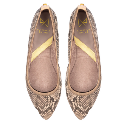 JANEY Ballet Flat Shoes - Tan Cobra