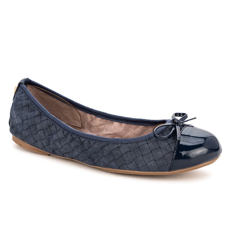 OLIVIA Ballet Flat Shoes Navy Burnished Suede W/ Emboss