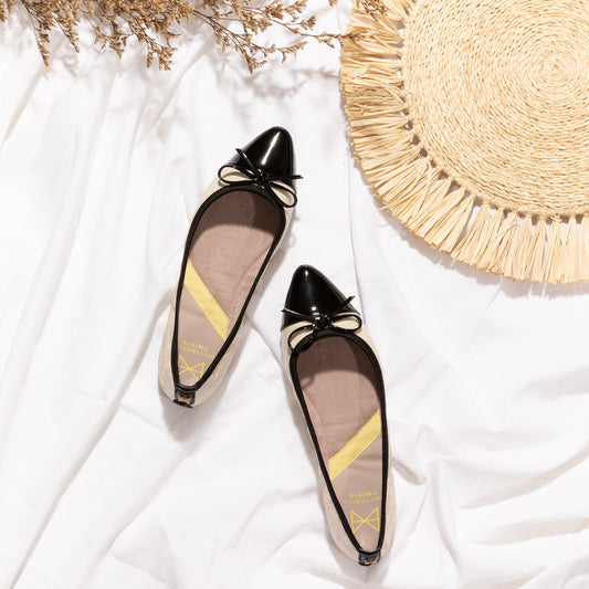 HOLLY Ballet Flat Shoes - Cream/Black