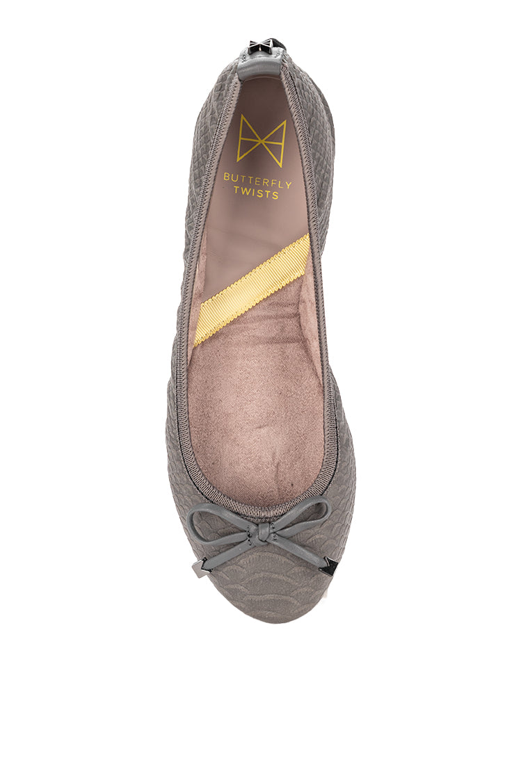 FRANKIE Ballet Flat Shoes - CHARCOAL PHYTHON PU