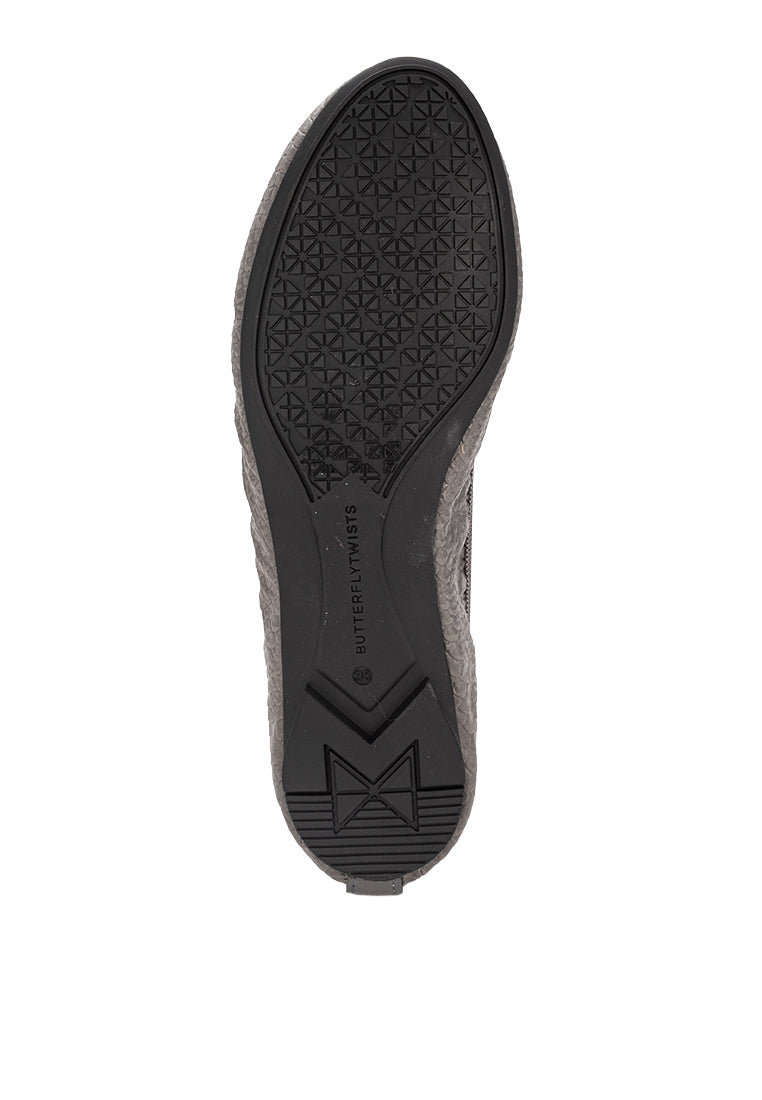 FRANKIE Ballet Flat Shoes - CHARCOAL PHYTHON PU