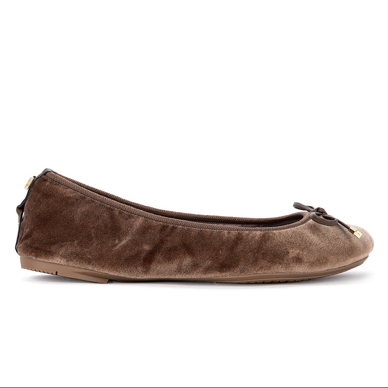 FRANKIE Ballet Flat Shoes - Taupe Velvet