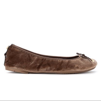 FRANKIE Ballet Flat Shoes - Taupe Velvet