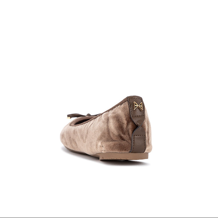 FRANKIE Ballet Flat Shoes - Taupe Velvet