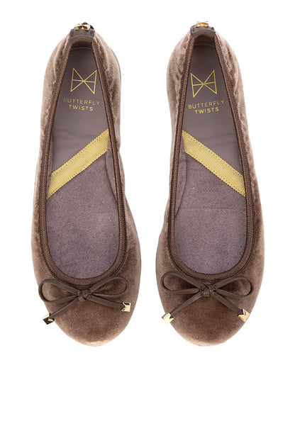 FRANKIE Ballet Flat Shoes - Taupe Velvet