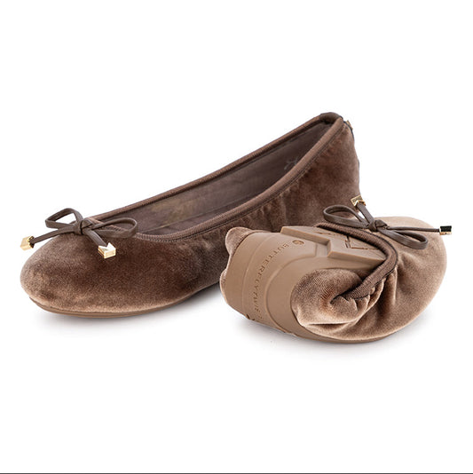 FRANKIE Ballet Flat Shoes - Taupe Velvet