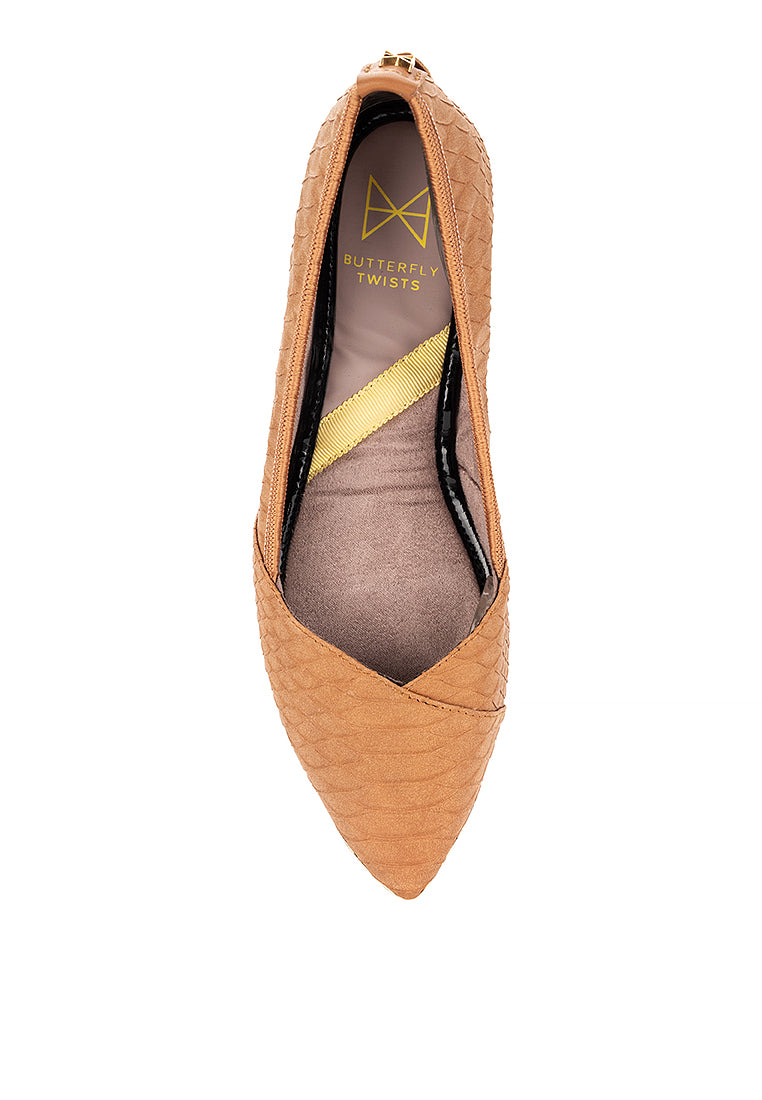 IVY Ballet Flat Shoes - TAN PYTHON