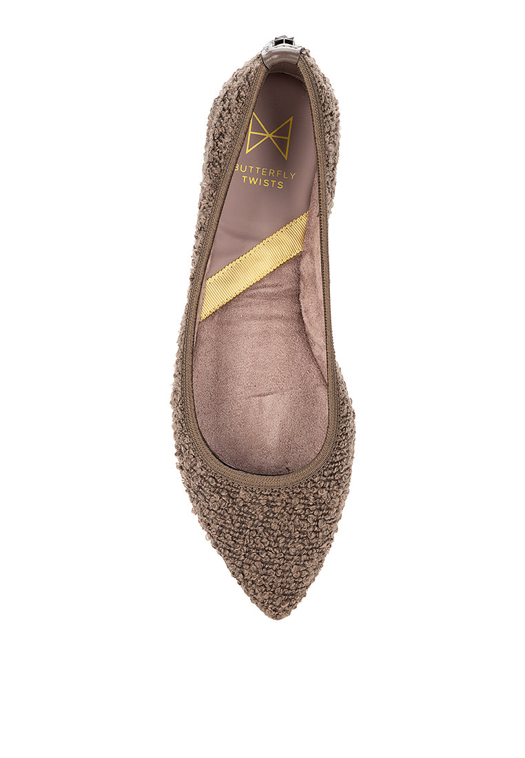 JANEY Ballet Flat Shoes - BROWN FABRIC