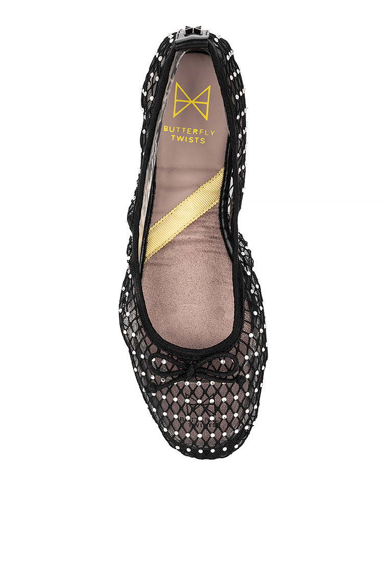 MELISSA Ballet Flat Shoes - BLACK MESH/STONE