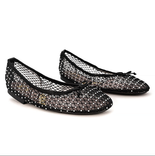 MELISSA Ballet Flat Shoes - BLACK MESH/STONE