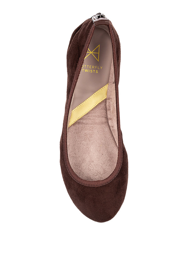 SOPHIA Ballet Flat Shoes - BROWN NOVA SUEDE