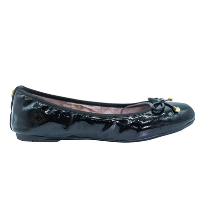 FRANKIE Ballet Flat Shoes - Black Textured Patent